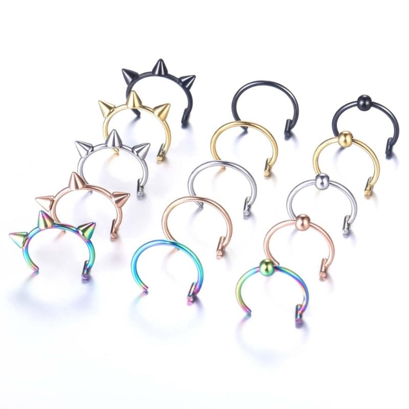 15/5Pcs Lip Nose Rings Neutral Punk Lip-shaped Ear Nose Clip Fake Diaphragm with Perforated Lip Hoop Body Jewelry Rings