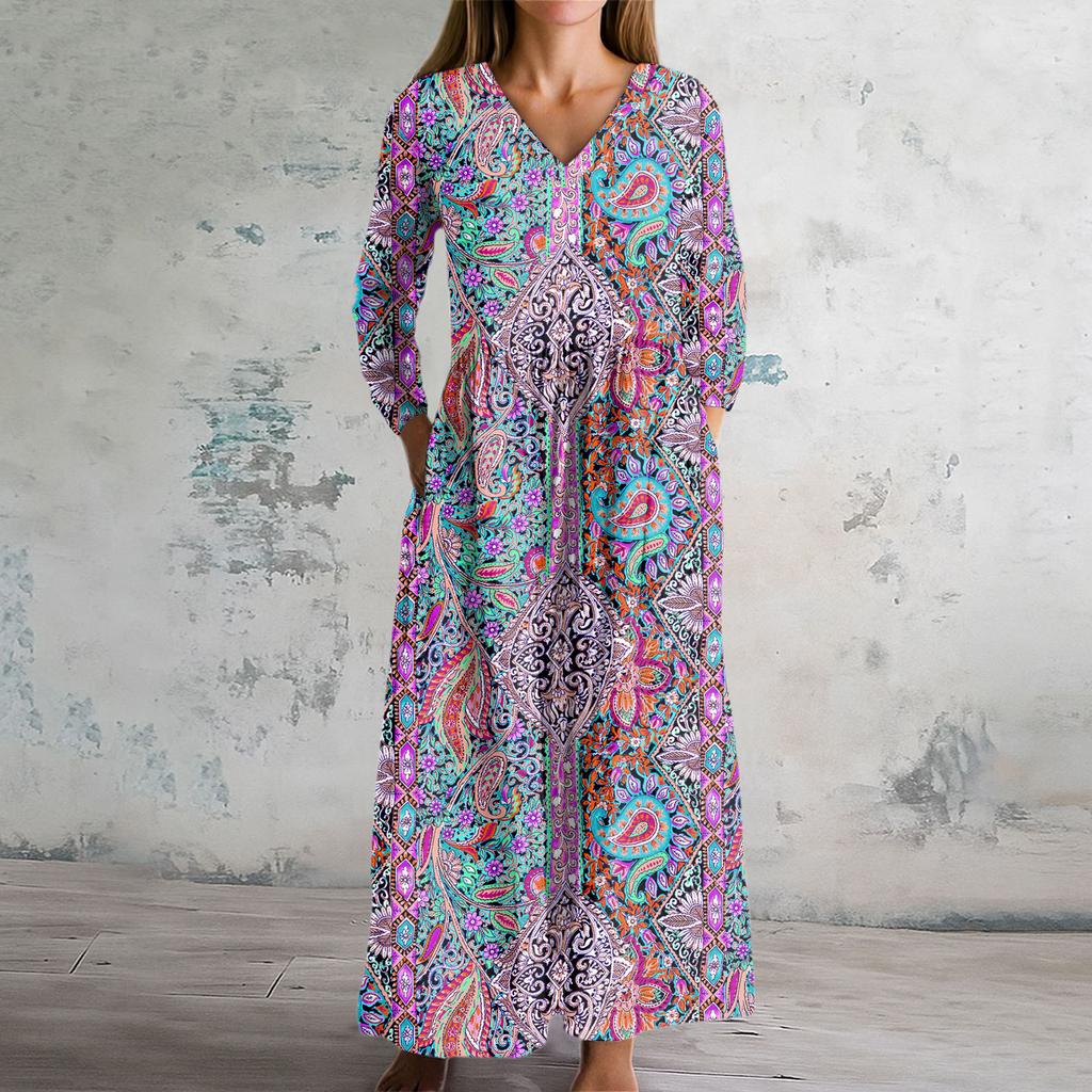 Women's Fashion Dress Spring V-neck Long Sleeve Dress