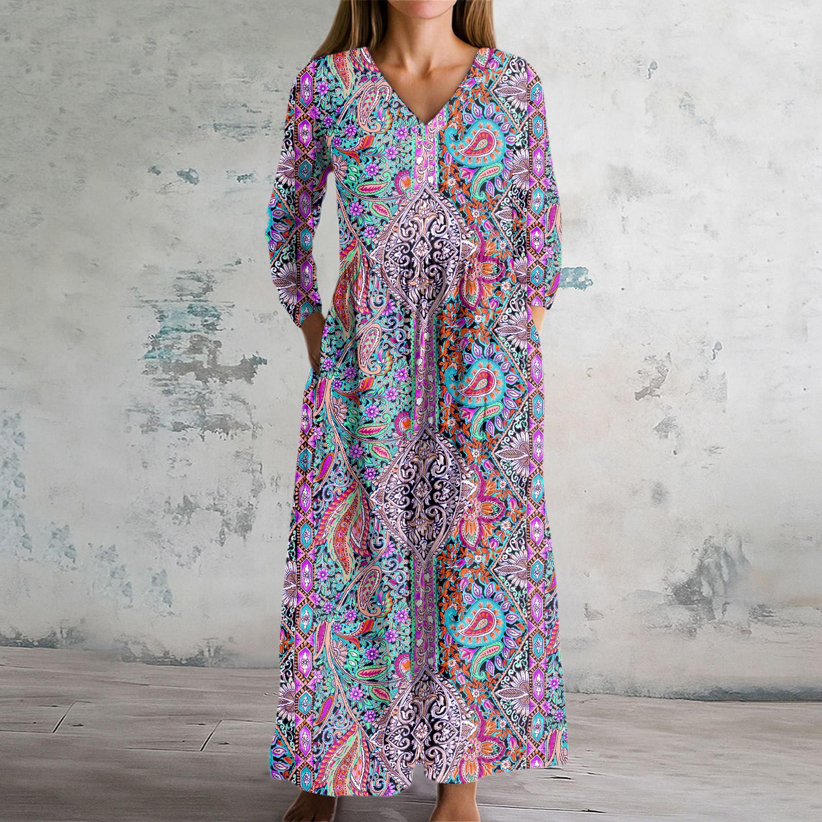 

Женское модное платье Весеннее платье с V-образным вырезом и длинными рукавами XXL