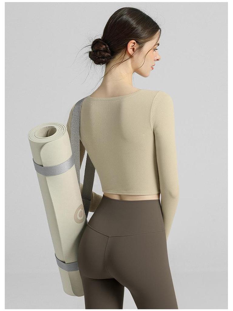 Women's Long Sleeve Yoga Top with Generous Neckline and Chest Pad for Autumn & Winter Workouts