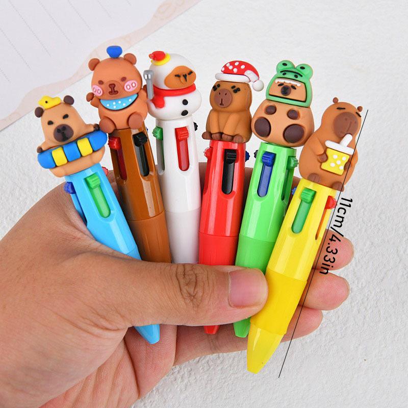 1Pc Cartoon Cute Capybara Four-Color Mini Ballpoint Pen Multicolor Press Writing Pens School Supplies Gifts