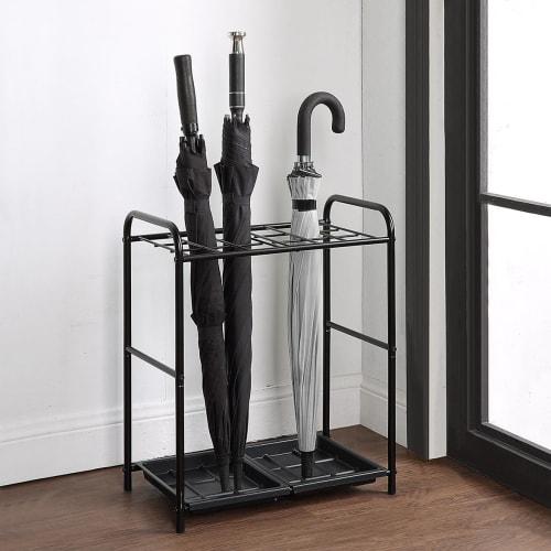 Sunny Point Slim Umbrella Stand with Removable Water Tray, Steel Construction, Stylish, Commercial-Grade, Large Capacity, Stable, Black (Holds 18 Umbr