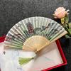 Vintage hedvábný skládací ruční vějíř čínské bambusové vějíře řemeslné dárky ženy taneční rekvizity domácí dekorace ozdoby