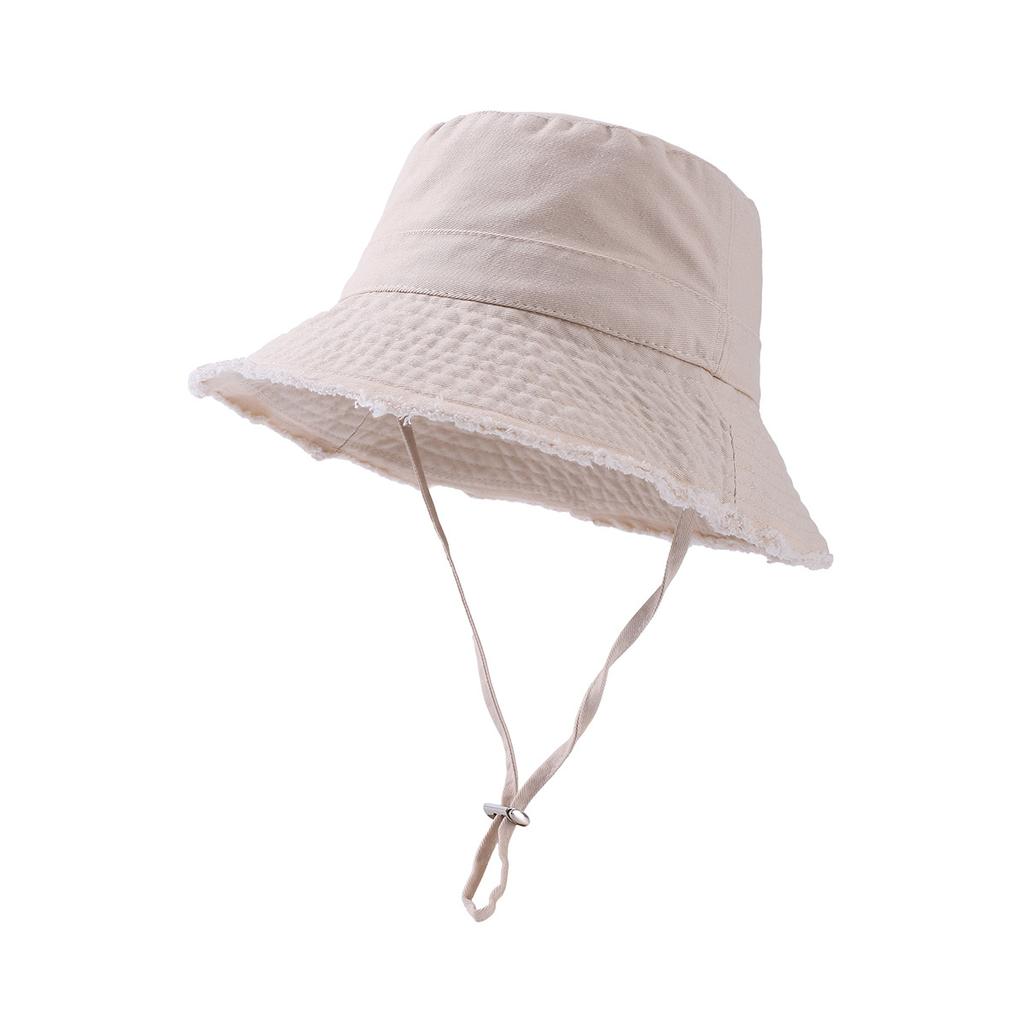Custom Printed Logo Cotton Outdoor Sunscreen Fisherman Hat Men'S And Women'S Fashion All Matching Solid Color Raw Edge Visor