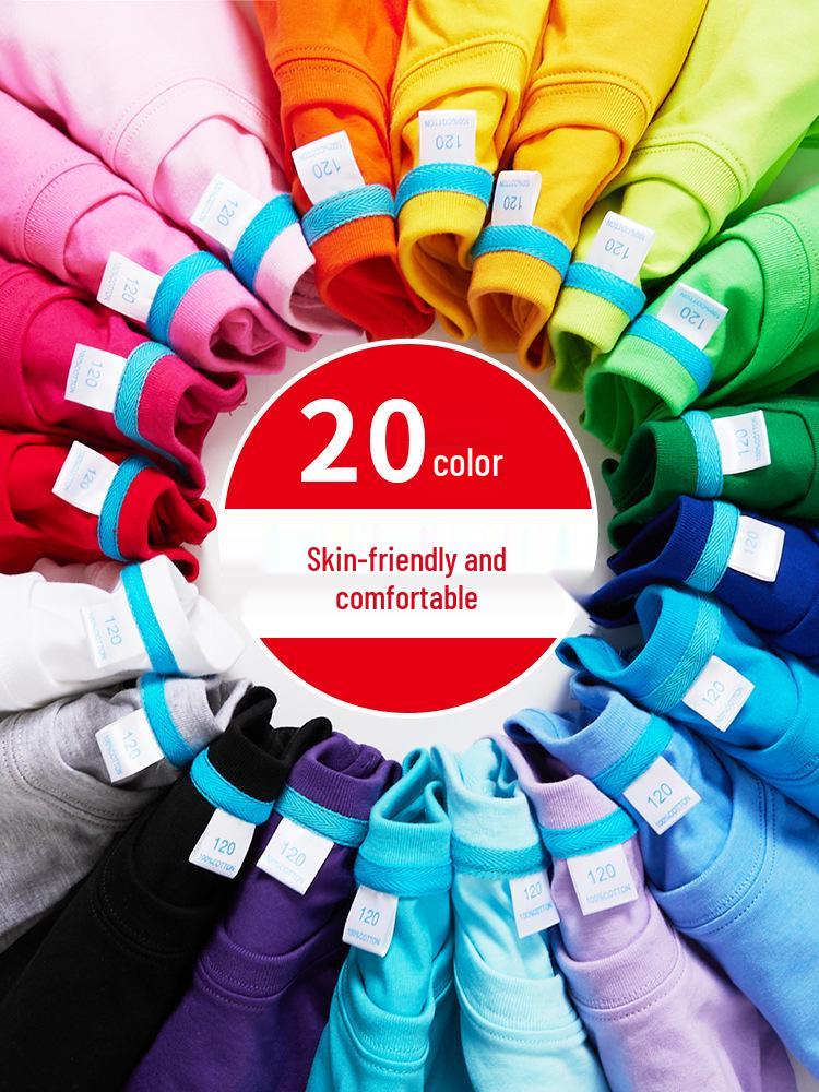 Children's Solid Color Combed Cotton T-Shirts for Activities, Class Uniforms, Group Wear, and Parent-Child Outfits - Short Sleeve
