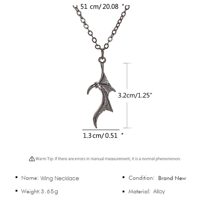 2 Pcs/Set Exquisite Bat Wing Heart Couple Necklace Heart Wing Pendant Necklace Set  Jewelry Decoration Gift for Girl Boy