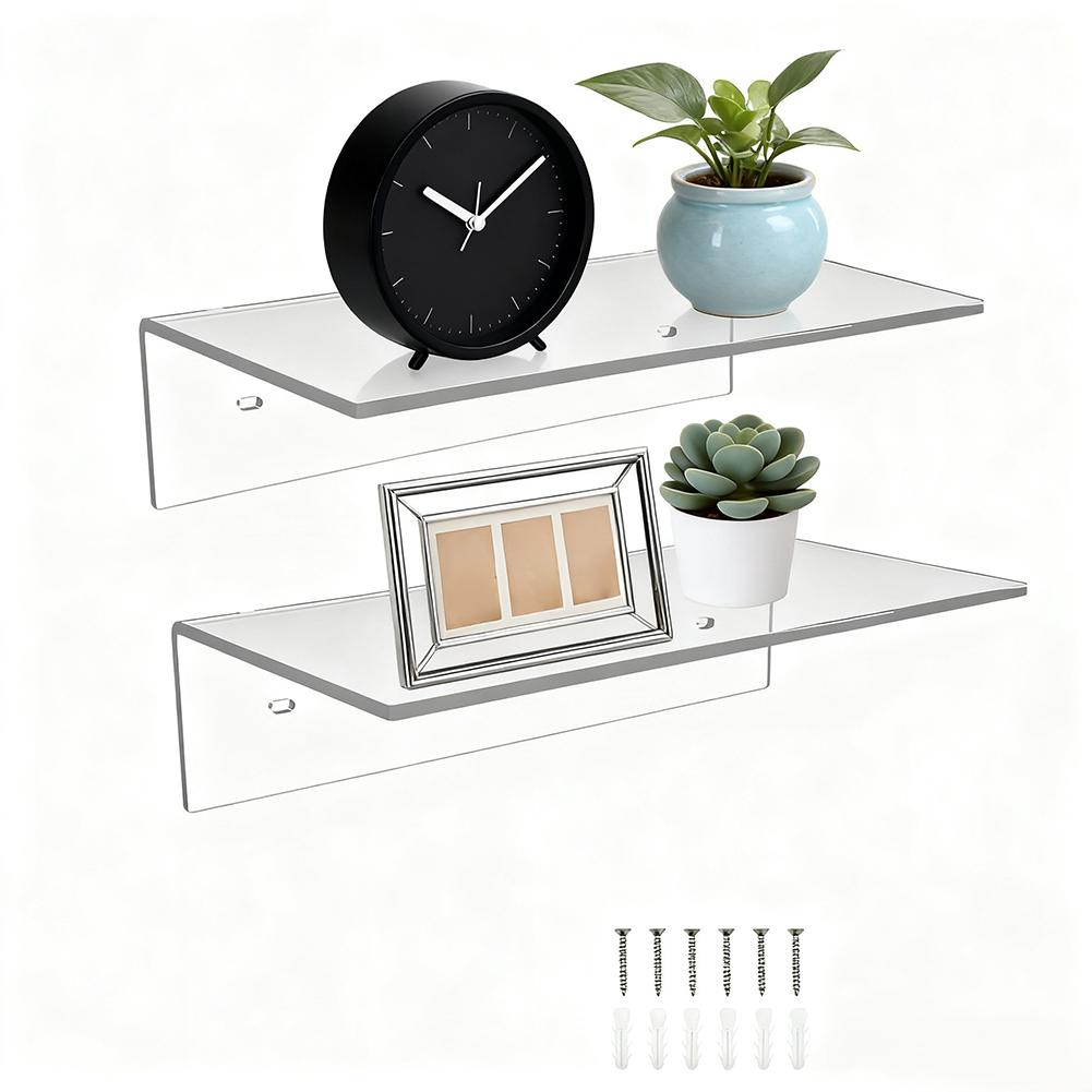 2PCS Acrylic Floating Shelves With Screw And Anchor 12inch Clear/white/Black Wall Mount For Home Décor! Home Storage Accessories