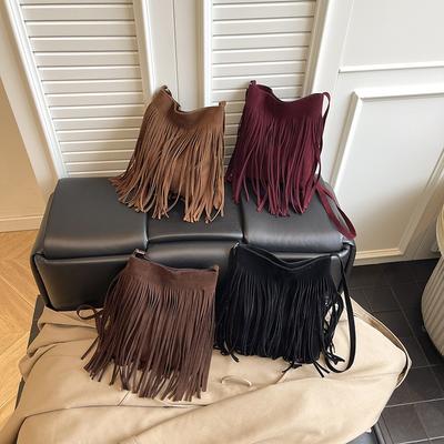 Niche Design Bag Women's Autumn  New Fashion Matte Shoulder Messenger Bag Texture Fringed Tide Bucket Bag