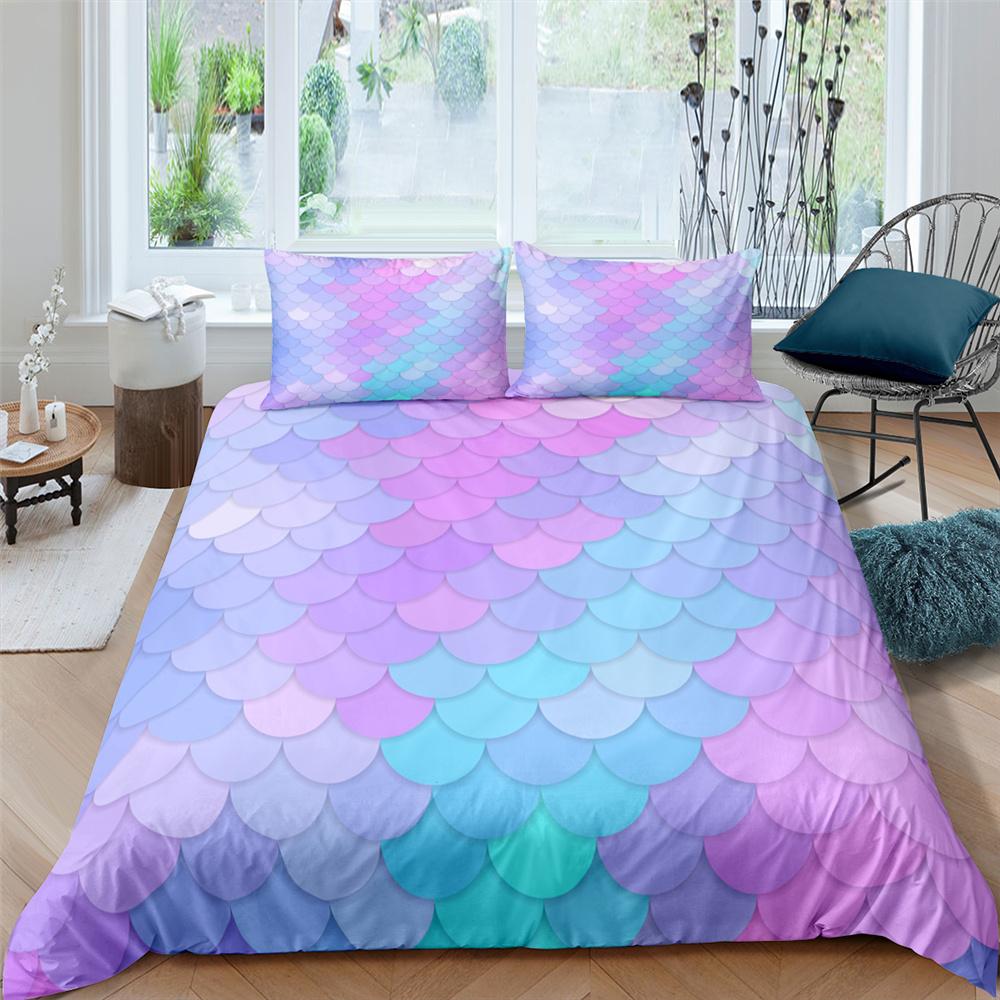 Fish Scales Duvet Cover Set Bedding Set Colorful Mermaid Scale Quilt Cover Pillowcase Queen Size Girls 2/3pcs Comforter Cover