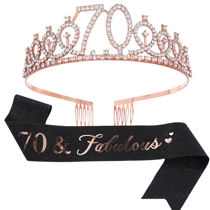 

European and American Fashionable Alloy Crystal Birthday Crown Shoulder Strap Etiquette Strap Birthday Party Headwear Belt Sash