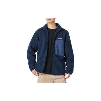 Color Block Spliced Stand Collar Warm Lamb Fleece Jacket Men Jackets Dark-Blue AE0790-494