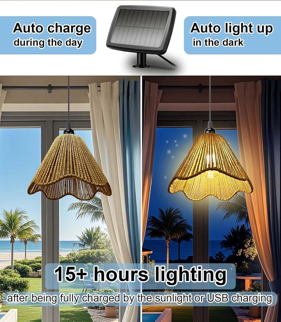 Solar Chandelier Outdoor Waterproof, Remote-Controlled Hanging Light for Porch, Patio, Garden (2 Lights)