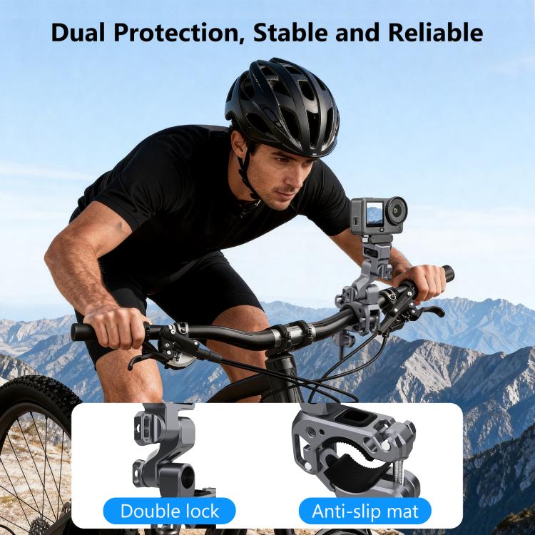 PULUZ Grey 3‑Way Aluminum‑Alloy Handlebar Mount, Dual‑Lock Dampened Bracket for Motorcycle & Bicycle Panoramic / Action Cameras