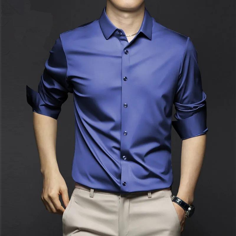 New Stretch Anti-Wrinkle Men's Shirts Long Sleeve Dress Shirts for Men Slim Fit Social Business Blouse Shirt