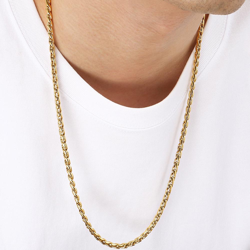 Geflochtene Edelstahl Gliederkette Halskette Herren 65CM Länge 4MM Breite Herrenketten Halsketten Schmuckzubehör Choker Mann Männlich
