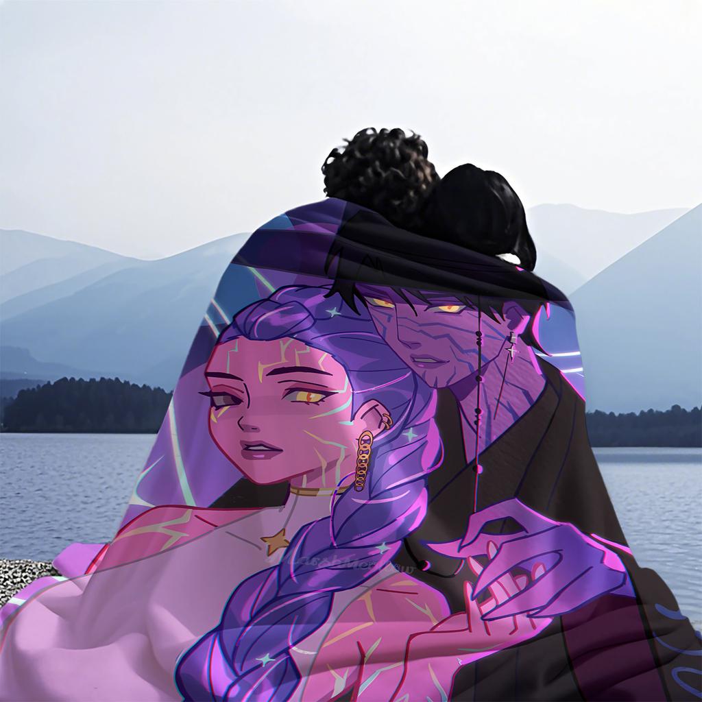 K-Pop Hot Anime Rumi & Jinu Cute CP Rujinu Print Fleece Blanket for Adult Quality Soft Warm Cozy Blanket for Travel Office Home