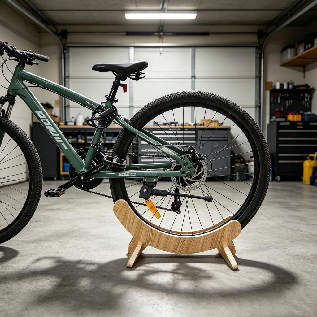 Indoor Wooden Bicycle Rack: Mountain & Road Bike Kickstand Support for Storage & Repair.