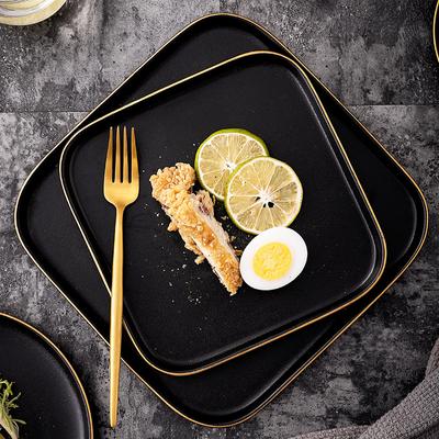 Creative Nordic Style Ceramic Tableware Gold Painted Square Bread Plate Steak Plate Fruit Plate Dessert Plate