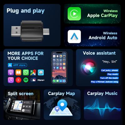 Bezdrátový adaptér Carplay pro Android iPhone Auto 2v1 Kabelové připojení k bezdrátovému boxu AI Box USB pro Volvo Benz Mg Kia Chery VW