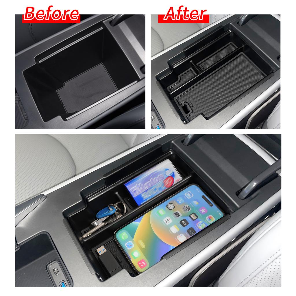 LUCKEASY for Xpeng Mona M03 2024 2025 Car Center Console Armrest Storage Box ABS Tray Tidying Accessories Black