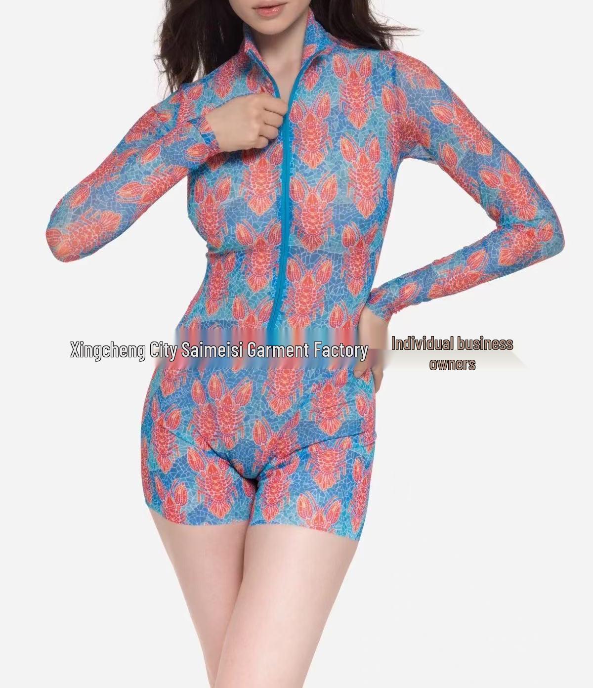 Russian Printed Sexy One-Piece Long-Sleeve Surf Suit Briefs Women s Swimwear XXL картинки