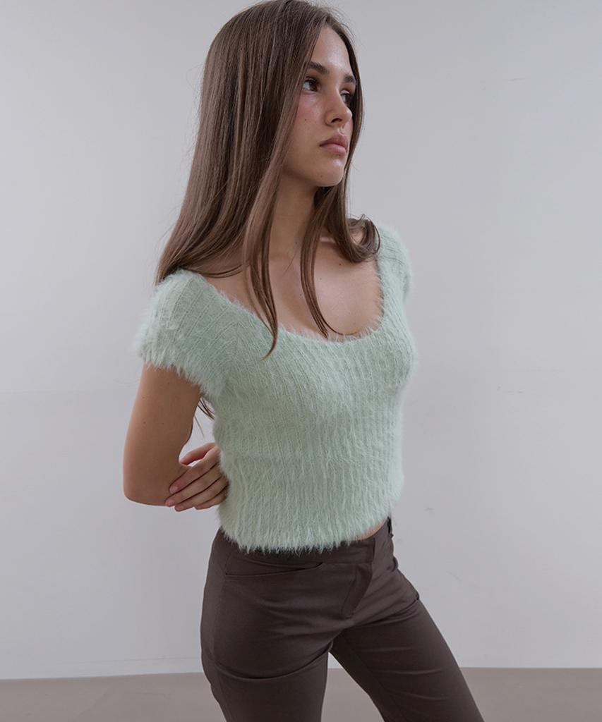 ASURA Fluffy Short Sleeve Knit (Light Green)