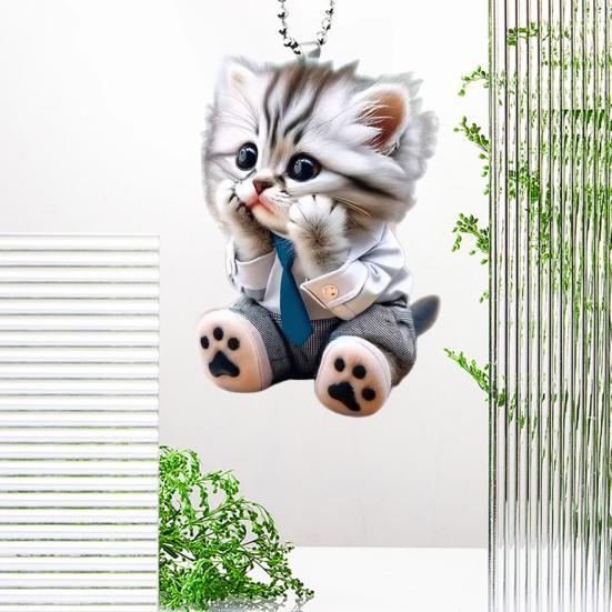 Car Pendant Hanging Ornament with Chain Easy To Hang Realistic Looking Animal Cat-Shaped Rearview Mirror Hanging Decor Car Interior Accessories