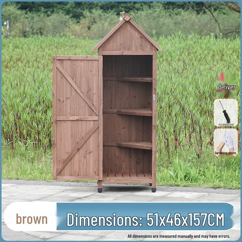 Waterproof Outdoor Wooden Storage Cabinet for Garden Tools - Anti-Corrosion and Sun Protection, Ideal for Courtyard and Balcony Use.