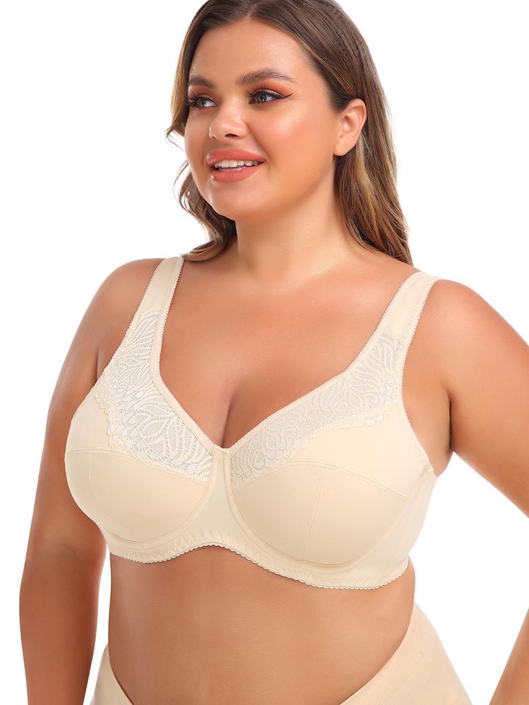 Lace Underwire Plus Size Bra, BCDEF Cups Sexy Shaping Corset Lingerie for Women
