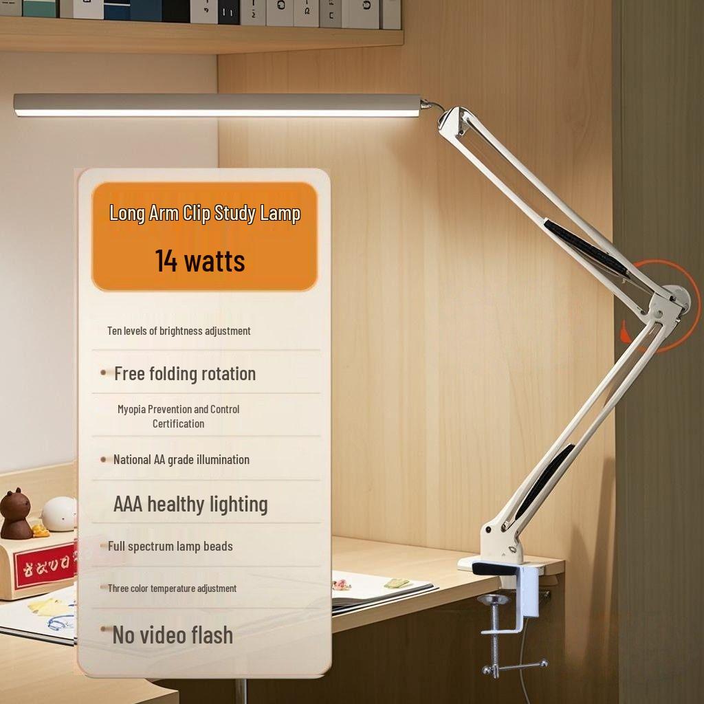 Folding Cantilever Desk Lamp with Clamp, Eye-Protection Design
