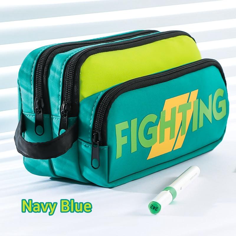 

1pcs Slogan Fighting 3-Layer Large Capacity Pencil Case Portable Handle Durable Color Pen Bag Dirty Resistant Pouch A3210 темно-синього кольору