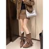 Maillard Western Cowboylaarzen Dames Skinny Laarzen Dames Kwast Wasteland Stijl Puntige Dikke Hak Martin Laarzen