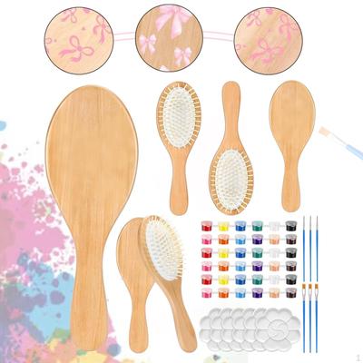 Wooden Hairbrush Painting Paddle Brush with Paint and Palette for Wedding