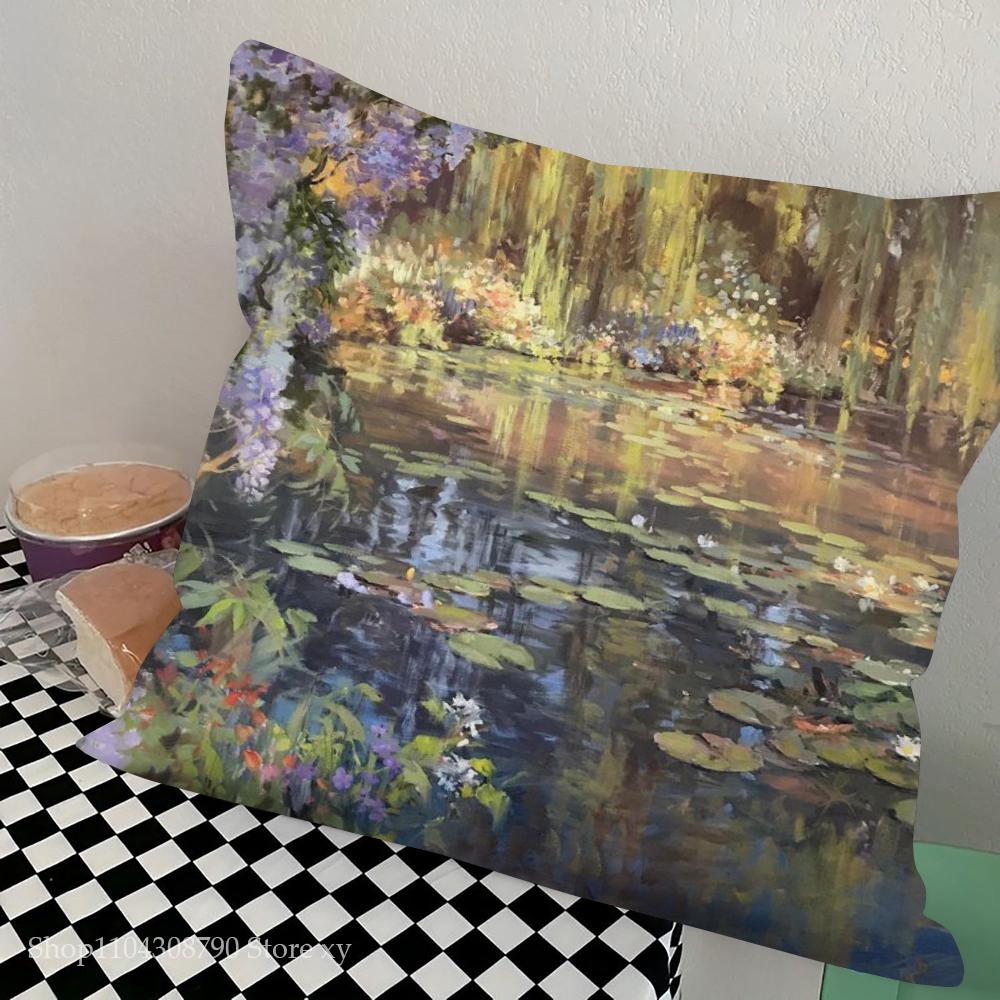 1pc Claude Monet Pillow Case Square Bedroom Sofa Leisure Comfort Cushion Car Living Room Home Decoration