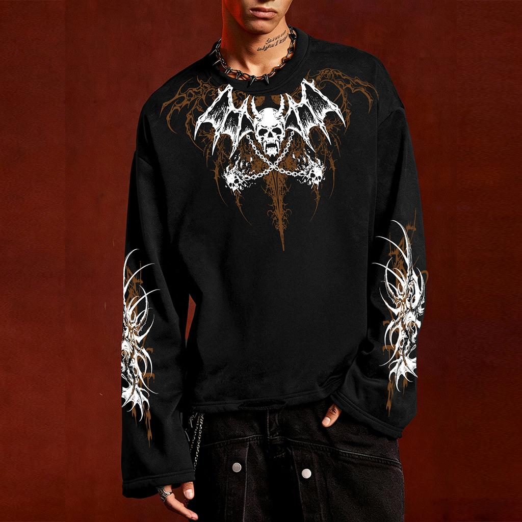 Men's Y2K Dark Skull Bat Print Streetwear Cropped Top