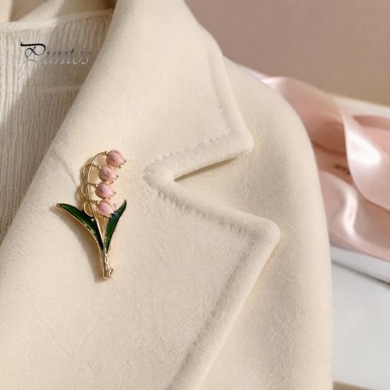 Plant Theme Brooch Flower Pin for Women, Golden Plated Floral Lapel Retro Blossom Badge Pin, Jewelry Daily Wear Parties Artistic