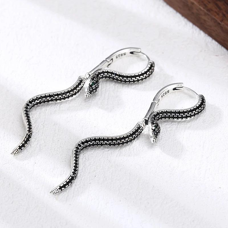 925 Silver Vintage Square Earrings For Women Trendy Retro Snake Earring Jewelry Prevent Allergy Party Accessories Gift