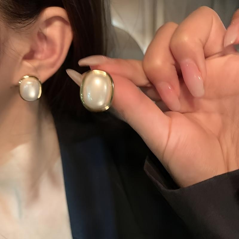 Cercei eleganți pătrați geometrici cu perle false pentru femei, design versatil din aliaj, potriviți pentru banchete și purtare zilnică, design popular