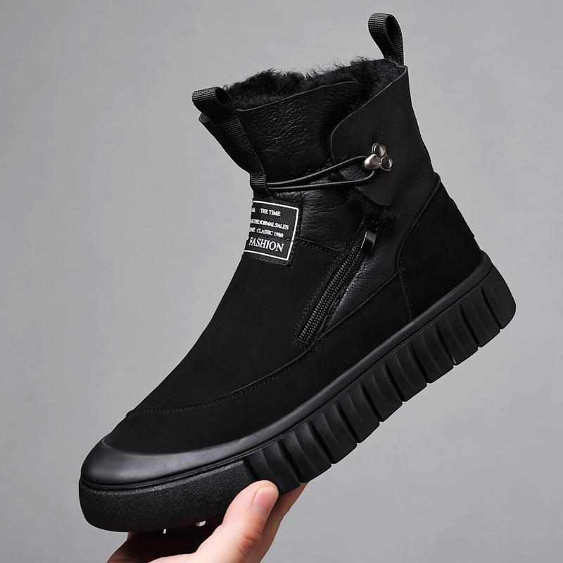 

The first layer of cowhide wool winter high-top young snow boots men s leather velvet warm high boots cotton shoes men s shoes tide 44