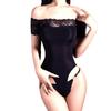 Women Sexy Bodysuit High Fork Crotch Oil Shiny Glossy Underwear 5D Ultra-Thin Lace Off Shoulder See-Through Swimsuit Lingerie