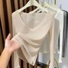 Large V-neck Thin Knitted T-shirt for Women Summer New Style See-through Threaded Style Bottoming Shirt Top