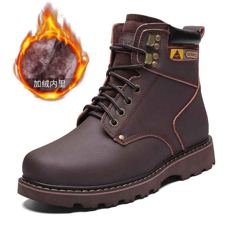 Men's shoes Martin shoes big head leather boots outdoor tooling boots autumn and winter high-top matte leather surface large size velvet cotton