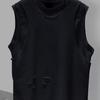 Men Summer Casual Vest O-neck Sleeveless Loose Fit Tank Tops Solid Color Ripped Holes Street Style Vest Bottoming T-shirt