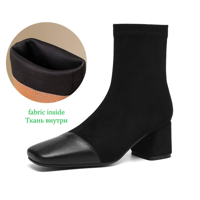 Krazing Pot Microfiber Winter Round Toe Western Boots Thick High Heels Zipper Women Flock Patch Work Ankle Boots