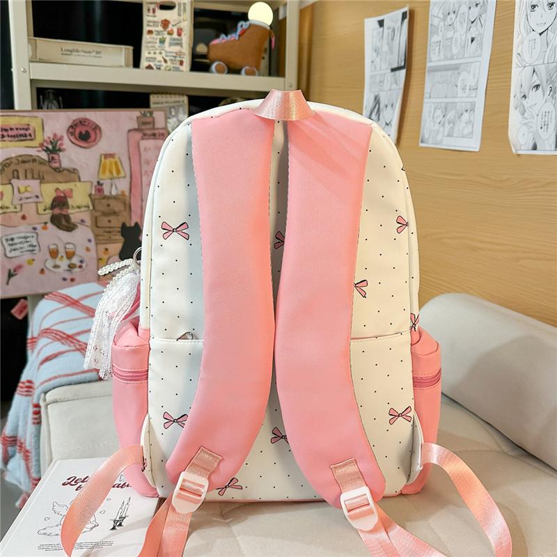 Nylon Backpack Cute Bow Print School Bag for Girls