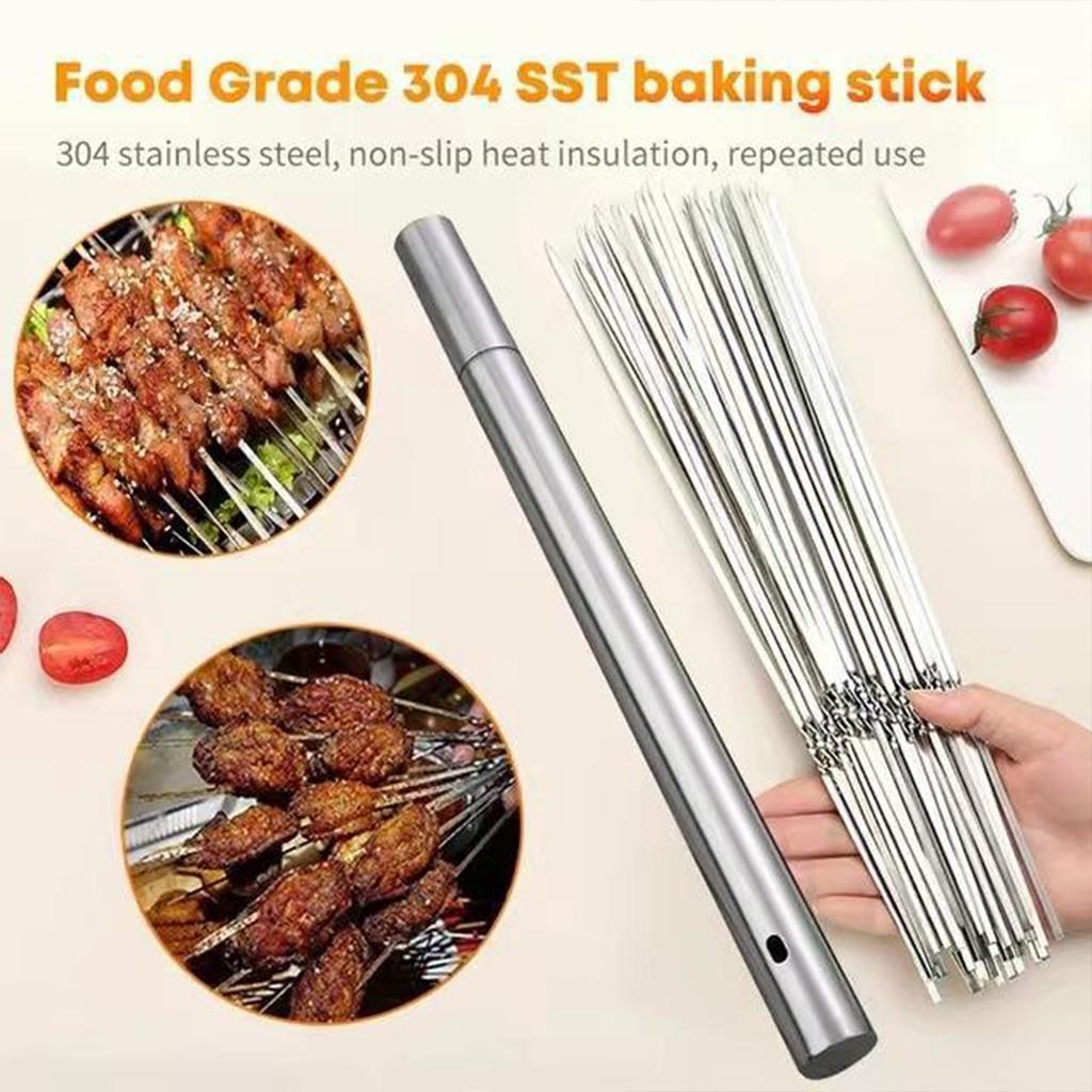20 Stück wiederverwendbare Grillspieße, drehbare flache Grillspieße aus Metall für Grillen im Garten und Hof