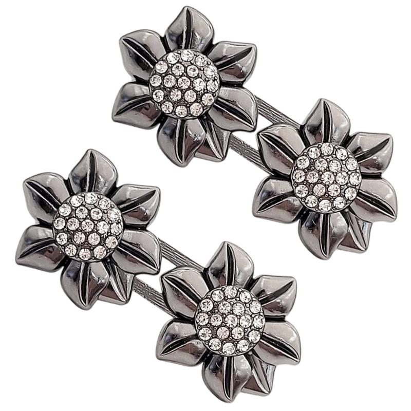 Detachable Alloy Waist Cincher Button Sparkling Crystal Flower Closure No Sew Fashion Accessory