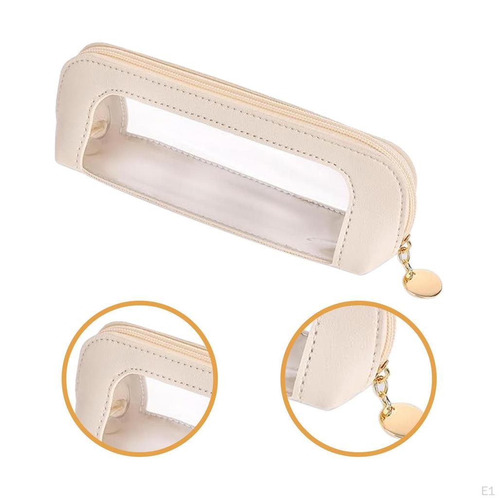 Makeup Carry Bag Zippered PU Leather for Women Clear Home Office Travel Accessories Organizer