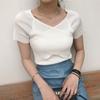 Women Fashion V-Neck Crisscross Tops Front Short Sleeve T-Shirt Sexy Slim Shirts