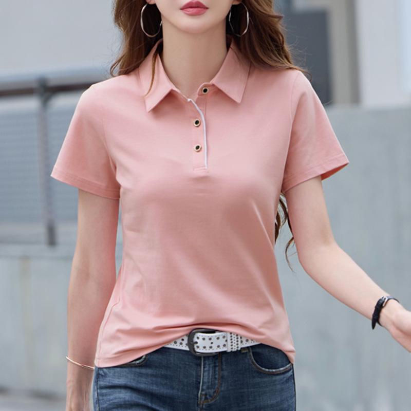 Women's 2025 Summer Short Sleeve Lapel Polo T-shirt - Plus Size, Loose & Slimming